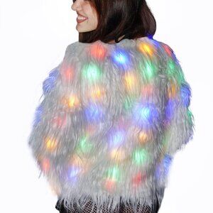 LED White Faux Fur Shaggy Rave Coat Jacket NWT